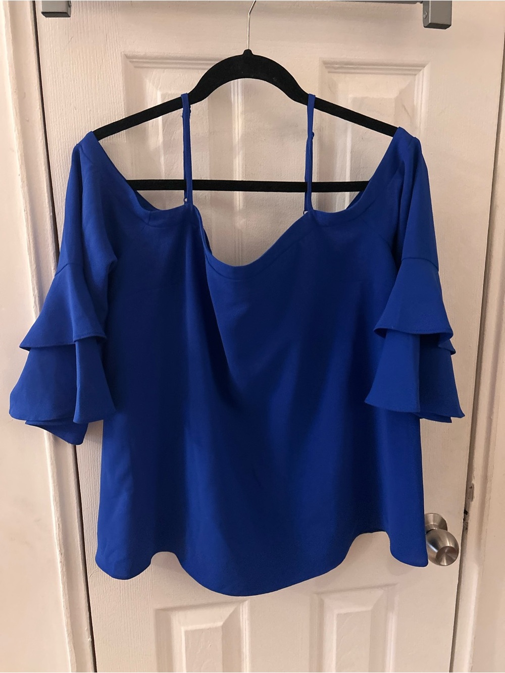 Sugarlips Royal Blue Cold-Shoulder Ruffle Sleeve Top